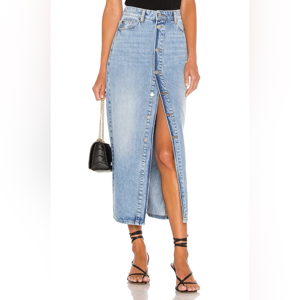 Dr. Denim Revolve Maxi Button Down Denim Skirt Slit 25